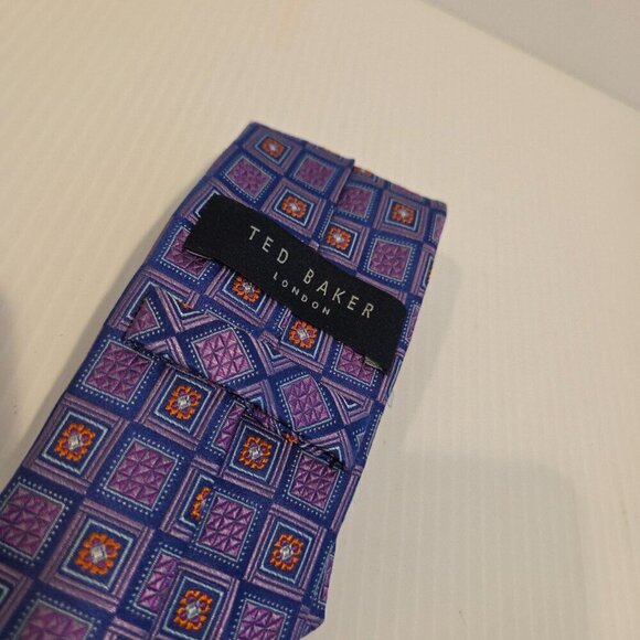 Ted Baker London Men's 100% Silk Purple Tie Geometric Square Diamond 3" x 59" - Picture 4 of 8